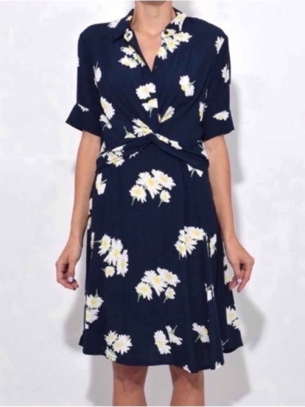 Ganni Silvery Crepe Twist Dress in Total Eclipse